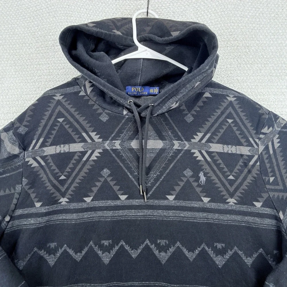 Polo Ralph Lauren Hoodie Mens XXL Black Southwestern Aztec Geometric Pony